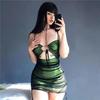 Black Mech Casual Bodycon Dress Women Green Y2K Summer Hollow Out Sexy Sleeveless Spaghetti Strap Beach Midi Dresses Party Robe