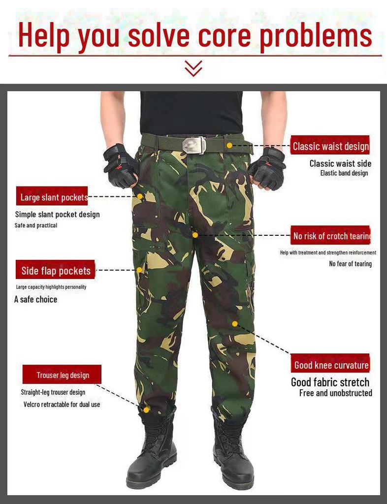 Мужские камуфляжные рабочие брюки — прочные, устойчивые к грязи, свободного кроя для использования на открытом воздухе и в строительстве