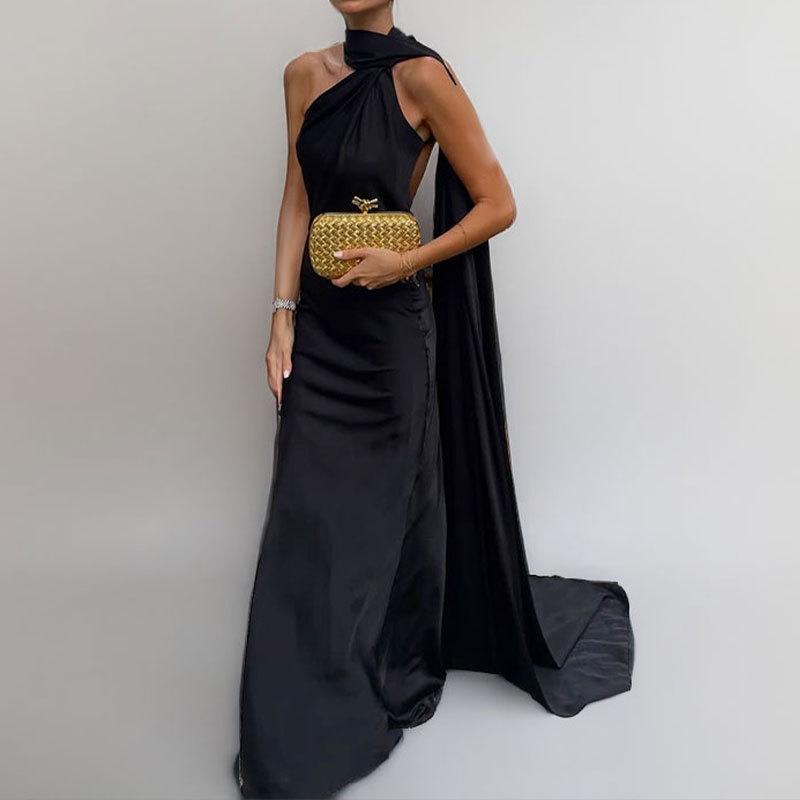 Стиль Женская летняя новая длинная юбка Темпераментная юбка с воланом на шее Платье в стиле знаменитости