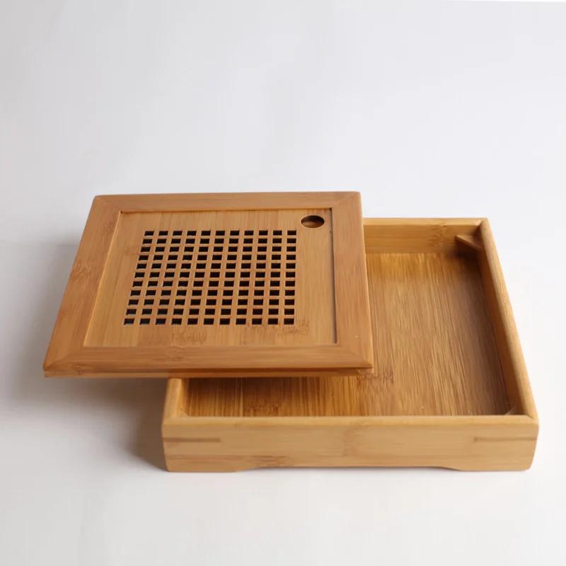 Wood Tea Tray Water Drain Chinese Table Drawer Holder Household Teaware Bamboo Board Accessories for Teahouse Home