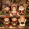 Indoor Christmas Party Supplies 6Pcs Wooden Figurines, Vintage Desktop Ornaments, Retro Cartoon Farmhouse Signs Tabletop Decorations for Tiered