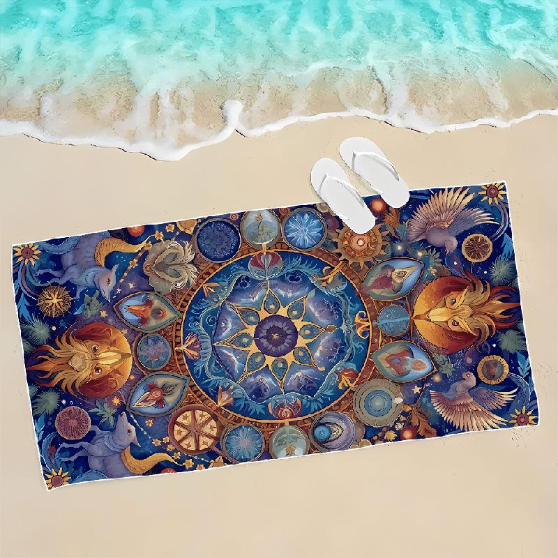 1pc Exquisite Circular Totem Art Patterned Beach Towels, Super Soft And Super Fine Fiber Quick-Drying Towels, Bathroom Bath