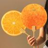 Yousheng Fruit Print Fan with Wooden Long Handle Portable Lightweight Outdoor Travel Camping Picnic Summer Handheld Round Paper Fan