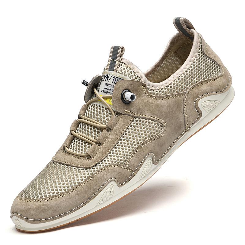 Летние сетчатые дышащие повседневные кожаные туфли мужские из натуральной кожи летние мужские сетчатые мягкие модные шапочки туфли ленивые повседневные туфли