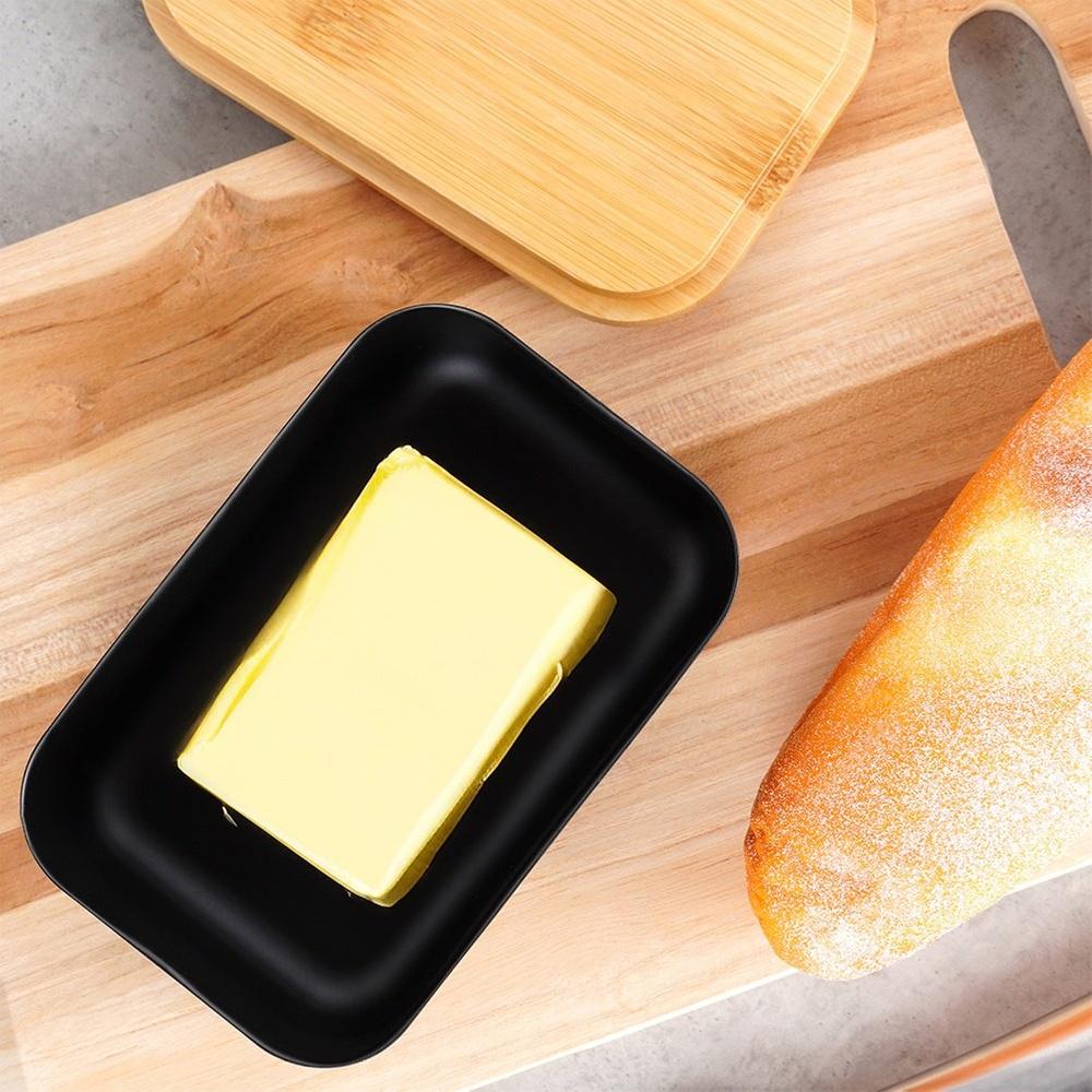 Black Bamboo Butter Dish Steel Kitchen Container for Butter