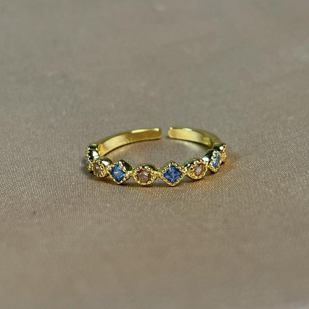 Японское винтажное кольцо из стерлингового серебра с аквамарином и цирконом