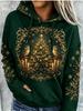 Elegant Silver Winter Christmas Tree Candle Wreath Full Print Women Fleece Hooded Sweatshirt Long Sleeve Pocket Loose Pullover