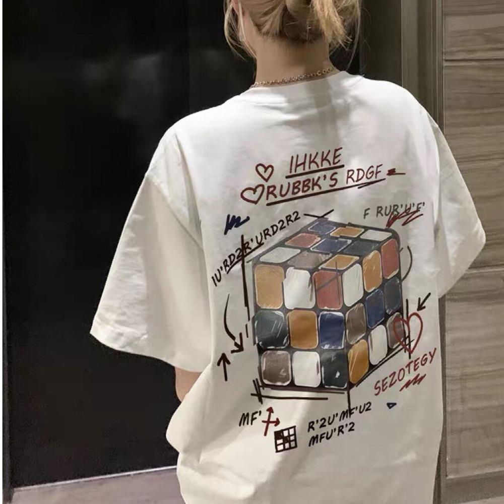 Женская хлопковая футболка с принтом больших размеров, летняя одежда для пар с короткими рукавами, повседневный свободный топ с половиной рукавов