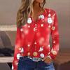 Women's T Shirt Tee Christmas Printed Button Long Sleeve Tunic Daily Weekend Fashion Basic V- Neck Regular Top