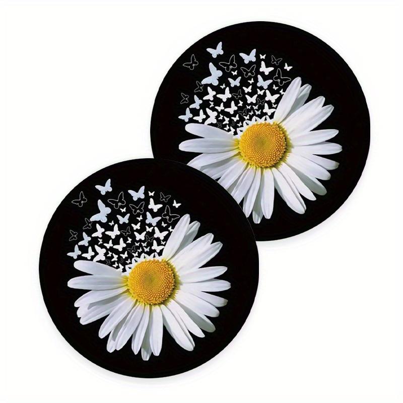 [Daisy Car Coasters ] 2 PCS White Daisy Butterfly Car Coasters, Perfect for Water Cups and Festive Gifts