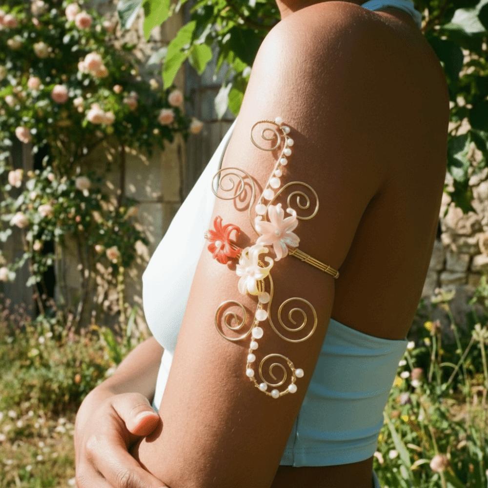 Floral Arm Cuff Hollow Out Open Arm Bangle Exquisite Armband Party
