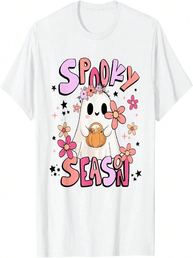 Spooky Season Ghost Retro Groovy Halloween Women Girls Kids T-Shirt