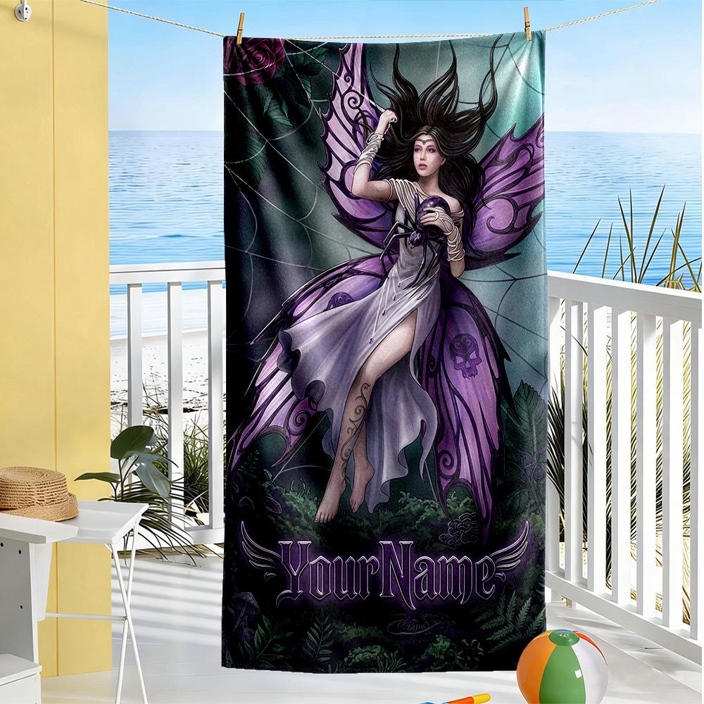 Gothic Illustrations Customizable Name Beach Towel High Absorbency & Quick-Dry