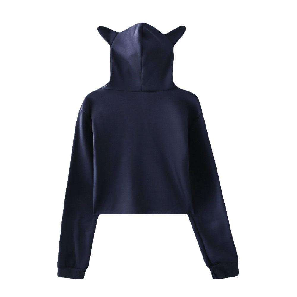 Корейская мода Icrimax Print Kawaii Crop Top Hoodie Funny Cat Ear Cropped Short Hooded Pullover Women Tops Streetwear