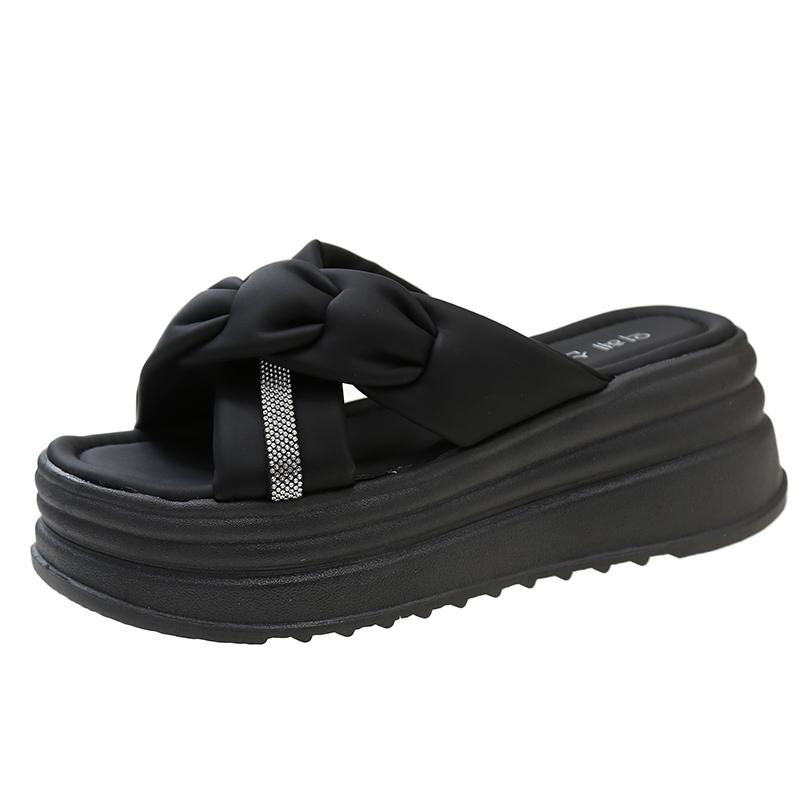 Летние каблуки тапочки женские повседневные пляжные тапочки модные тисненые плиссированные тапочки уличные шлепанцы на платформе обувь женские сандалии