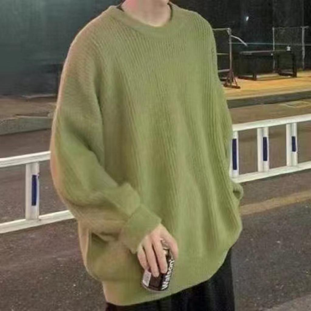 Wearing A Base Knit Sweater In Autumn and Winter, Solid Color Round Neck Sweater, Loose and Versatile, Thick Korean Style Trendy Sweater, Men's Jacket