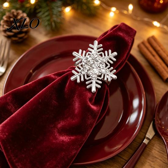 Exquisite Table Accessories Rhinestone Snowflake Napkin Ring, Metal Holder, Winter Theme Home Decor Holiday Ring for Christmas Dinner Thanksgiving