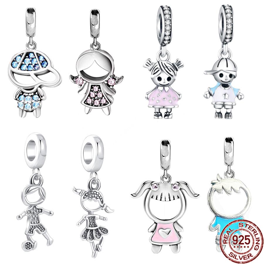 925 Sterling Silver Little Girl And Little Boy Dangle Charm Beads Fit Sweet Fasion Bracelet Bangle Diy Jewelry Gift