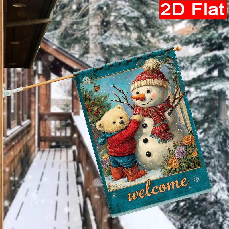 2D Flat, 2D Flat Christmas Little Red Bear Snowman Garden Flag_1 (1)- Outdoor Garden Flag Double-sided Home Decoration Courtyard Decoration Outdoor De