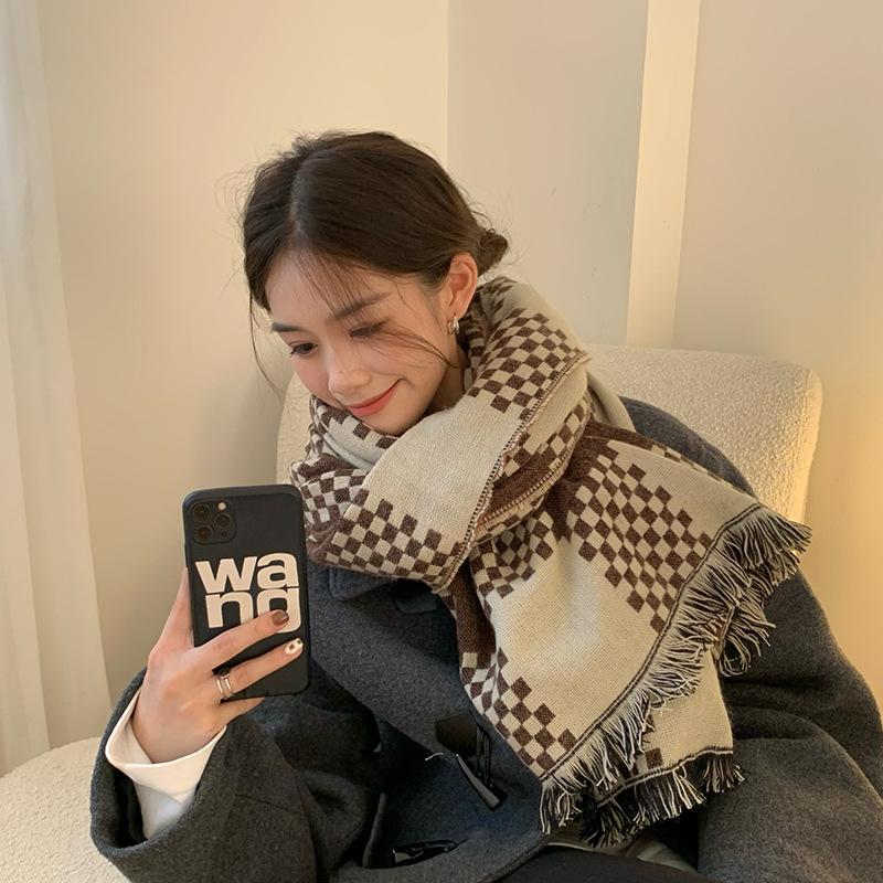 British Plaid Imitation Cashmere Scarf for Women In Autumn and Winter Versatile Student Thickened Scarf Shawl Dual Purpose Couple for Men