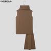 INCERUN Men High Cowl Neck Irregular Stitching Sleeveless T-shirt Casual Ruffled Tops