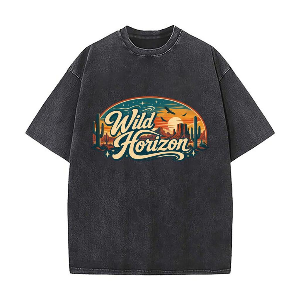 Chase The Wild Horizon Spirit Vintage Distressed Washed Cotton Short Sleeve Streetwear Outfit