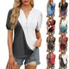 Женские топы, рубашки с коротким рукавом, повседневные летние топы с V-образным вырезом, плиссированные футболки на пуговицах, свободные туники, блузки