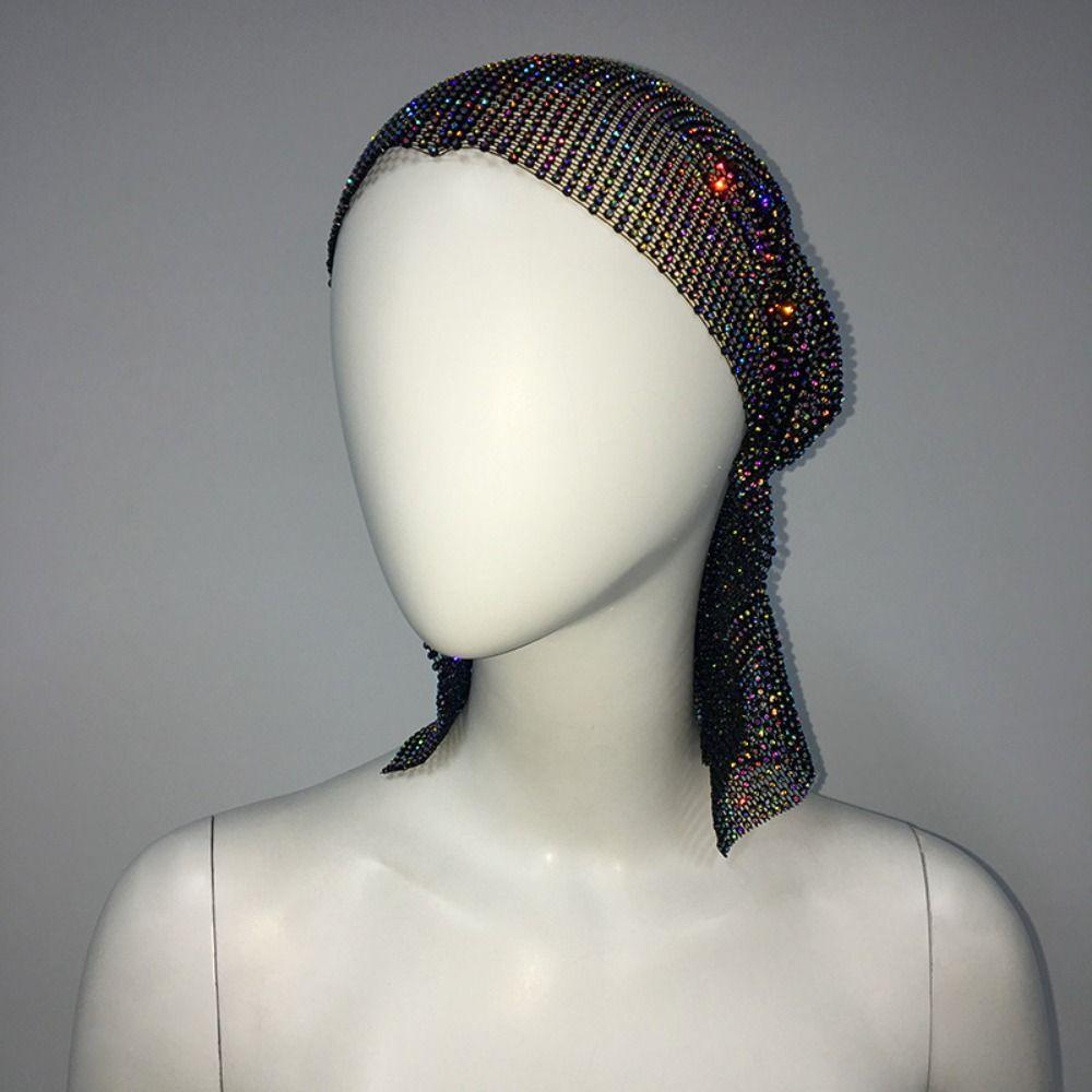 Vintage Aurora Borealis Hair Band Crystal Fishnet Headscarf Rhinestone Bandana Streetwear