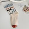 Japanese Style Cartoon Kitten Mid-Calf Socks, Women's Graffiti Sport, Spring/Autumn Korean College Fashion