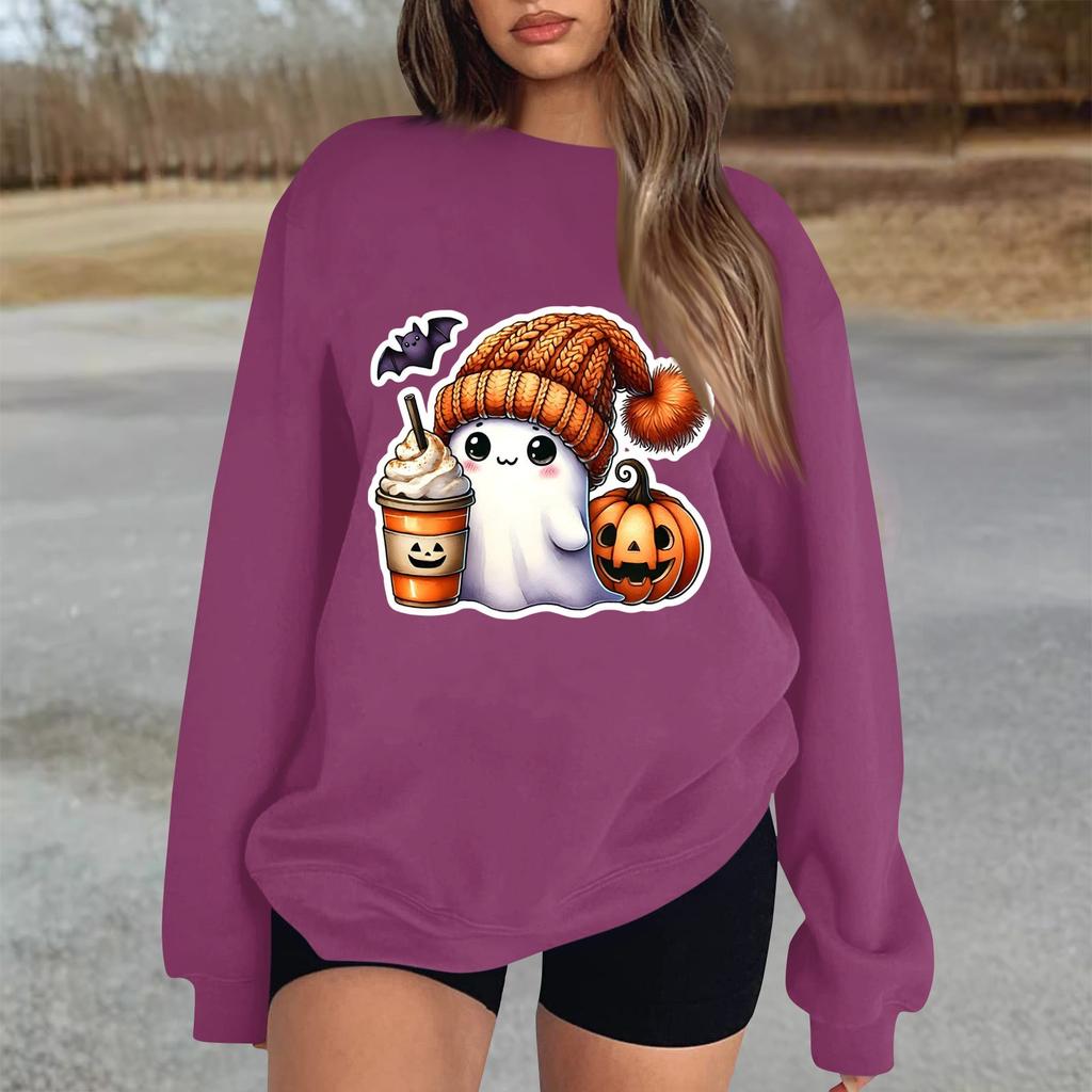 Женский повседневный модный трикотажный спортивный топ с длинными рукавами, свободный крой, Хэллоуин