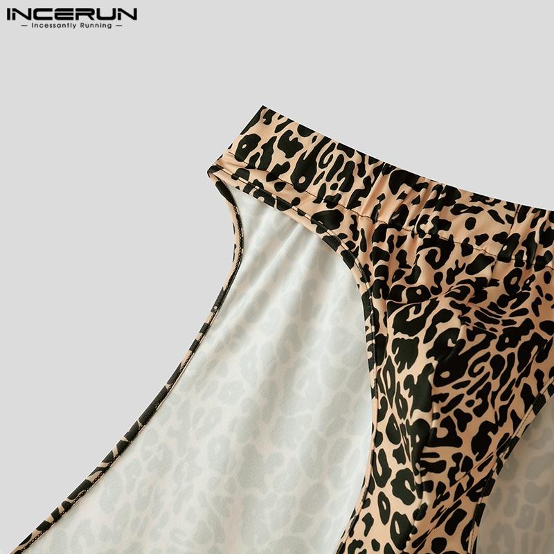 INCERUN Men Elastic Waist Briefs Cutout Leopard Party Club Long Pants Trousers