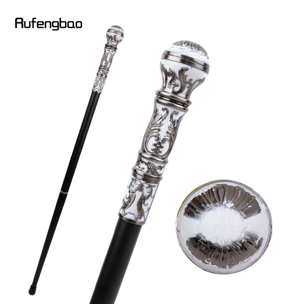 Silver White Luxury Round Handle Fashion Walking Stick for Party Decorative Walking Cane Elegant Crosier Knob Walking Stick 93cm