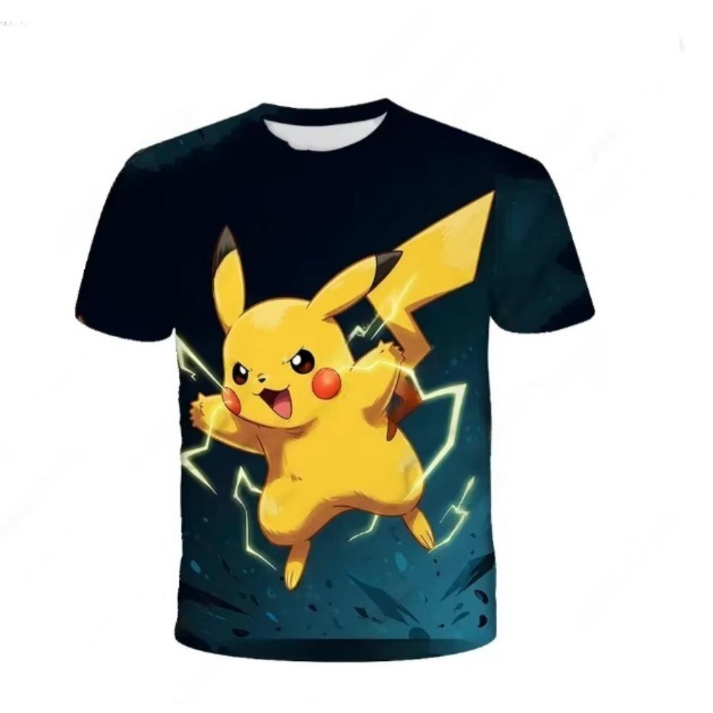 Летняя футболка Pokemon Пикачу Детская 3D Модная Повседневная Футболка Pokemon для Мальчиков Девочек Детская Косплей Костюм Футболка с Коротким Рукавом