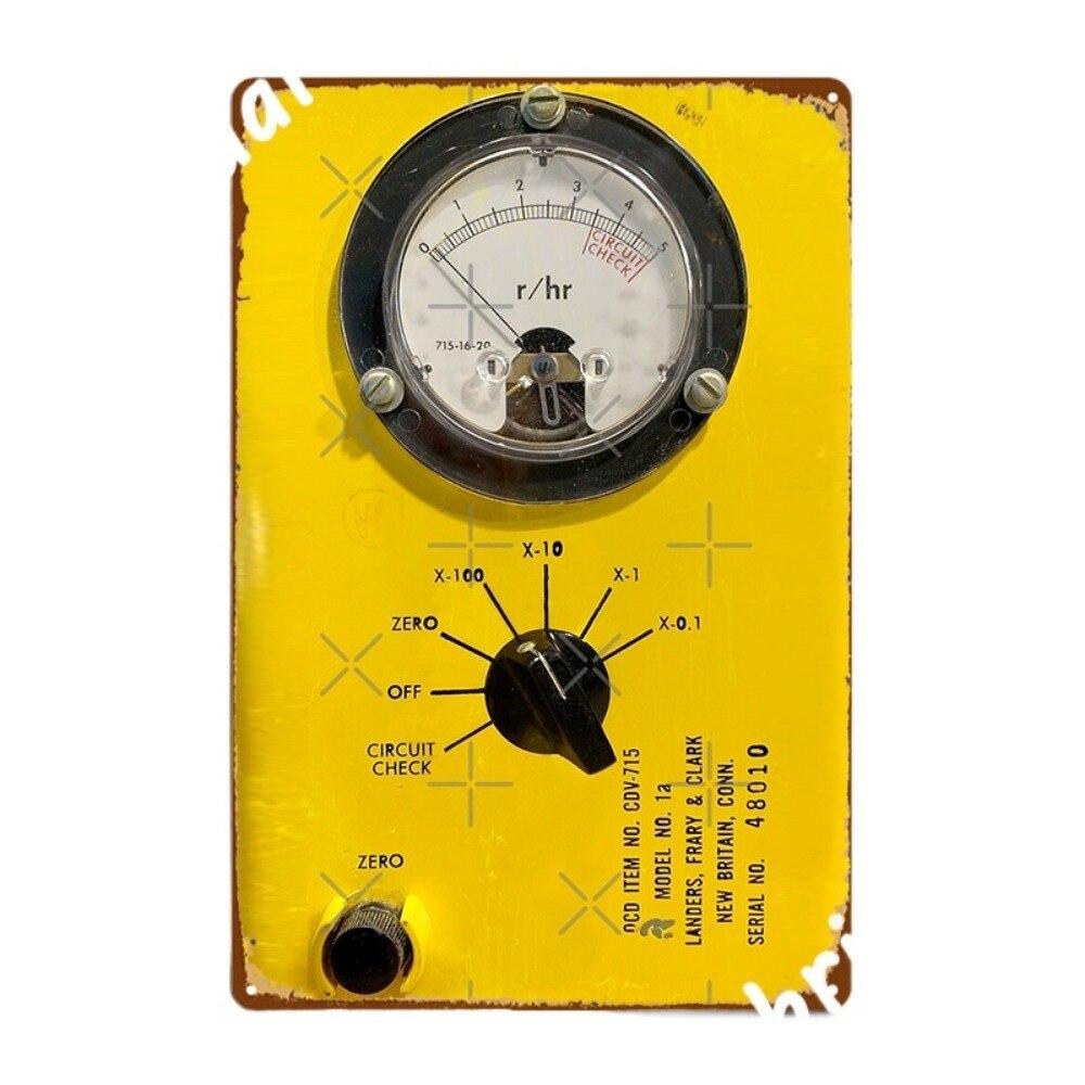 Винтажный радиоактивный счетчик Гейгера Металлические жестяные таблички Ретро Кино Гаражная вечеринка Настенный декор Фреска Живопись Постеры для домашнего декора