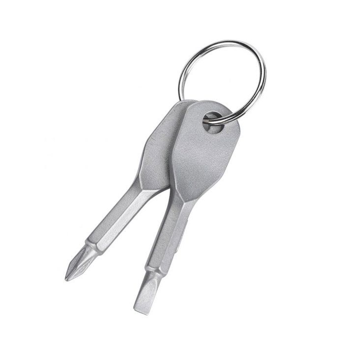 Porte-clés mini tournevis inox 2-en-1 (plat + Phillips) léger et antirouille