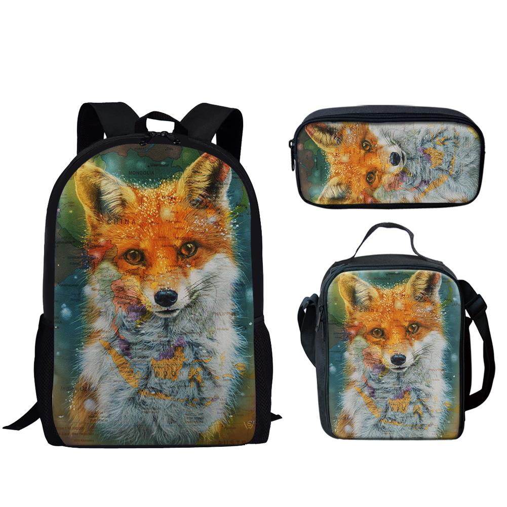 Trendy Popular New Fox 3D Print 3pcs/Set Student School Bags Laptop Daypack Backpack Lunch bag Pencil Case