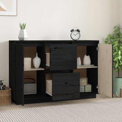 Sideboard Black 111 X 34 X 75 Cm Solid Pine Wood