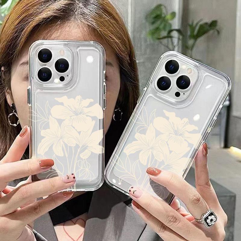 Монохромный Цветочный Чехол-Арт с Пионами для Серии iPhone 17 16 15 14 13 12 11 16E Pro Max Plus Двухслойная Защита