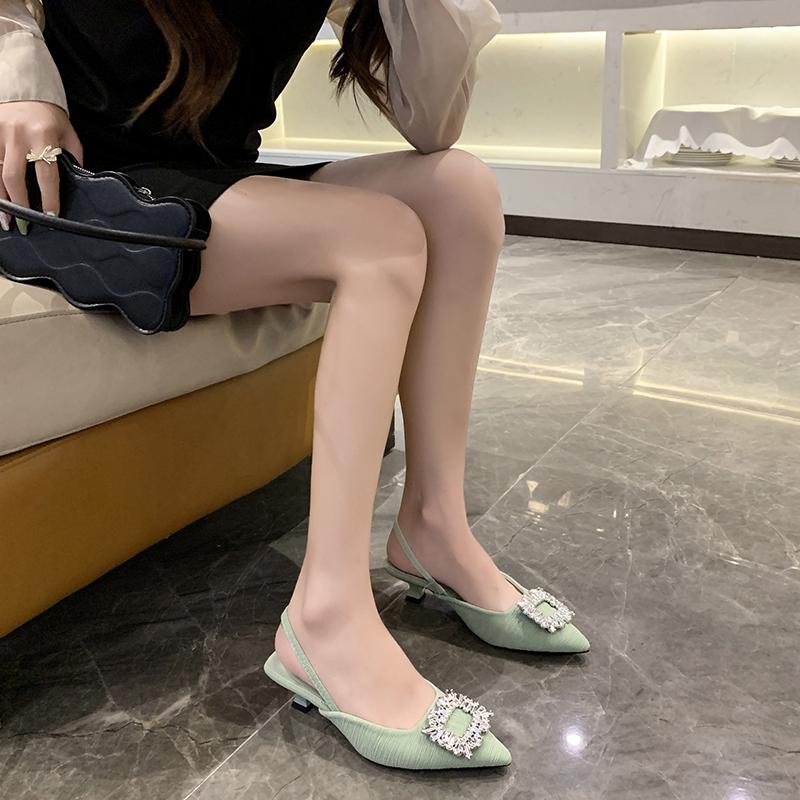 2024 Новые летние модные однотонные женские туфли на высоком каблуке с острым носком, украшенные стразами, повседневные туфли на шпильке для женщин на высоком каблуке