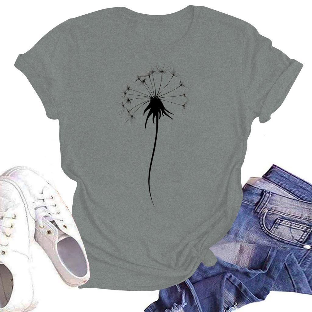 Women's Casual Loose Printed T-shirt Round Neck Pullover Short Sleeved Top