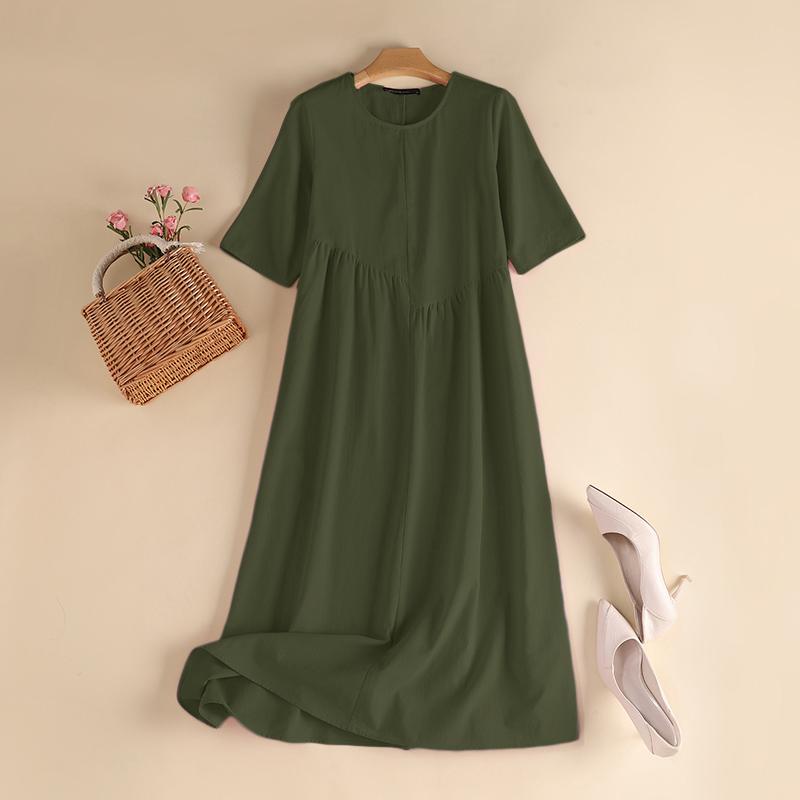 ZANZEA Летнее повседневное свободное платье с круглым вырезом и короткими рукавами
