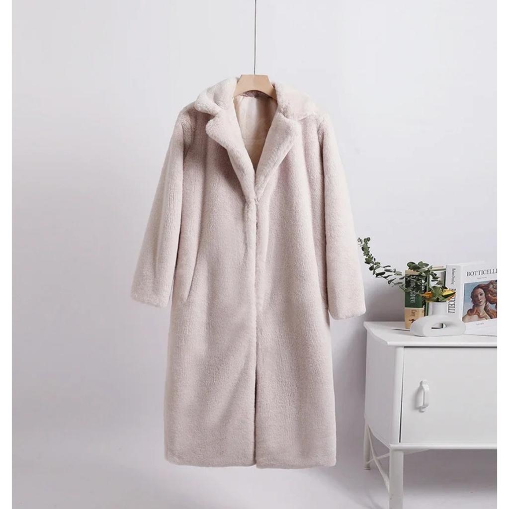 Winter Women High Quality Faux Rabbit Luxury Long Fur Coat Lapel OverCoat Thick Warm Female Plush Jacket Large Size 5XL