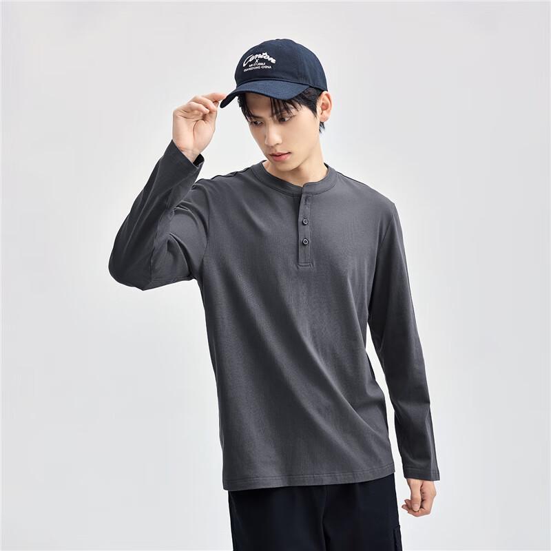 Giordano Men's Autumn/Winter Pure Cotton Henley Long Sleeve T-Shirt