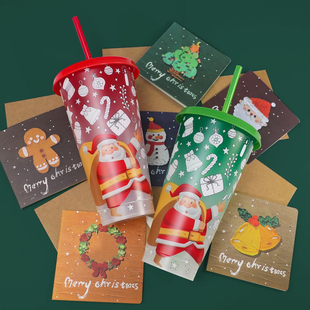 2025 Новая кружка с изменением цвета с крышкой и соломинками Рождественские ПП кофейные чашки для вечеринки Рождество Хэллоуин Холодное ведро Вечеринка Чашка для напитков