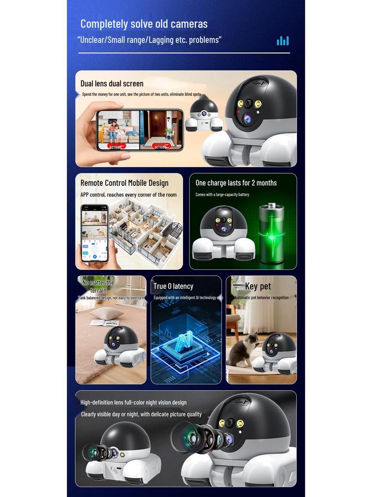 Маленький танк Двухэкранный HD Робот-камера для дразнения питомцев