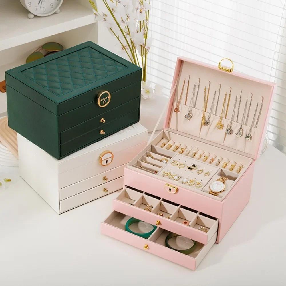 Three-layer Jewelry Storage Box for High-end Exquisite Necklaces, Earrings,Gold Jewelry and Hand Accessories with Large Capacity