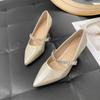 Beautiful Temperament Shallow Single Shoes Women's Rhinestone One with Mary Jane Shoes with Skirt High-end Pointed Middle Heel Shoes