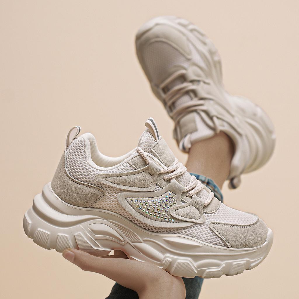 2025 лето сетка спортивные папины кроссовки женские толстая подошва увеличивающие рост популярная мода универсальные дышащие мягкая подошва одинарная обувь