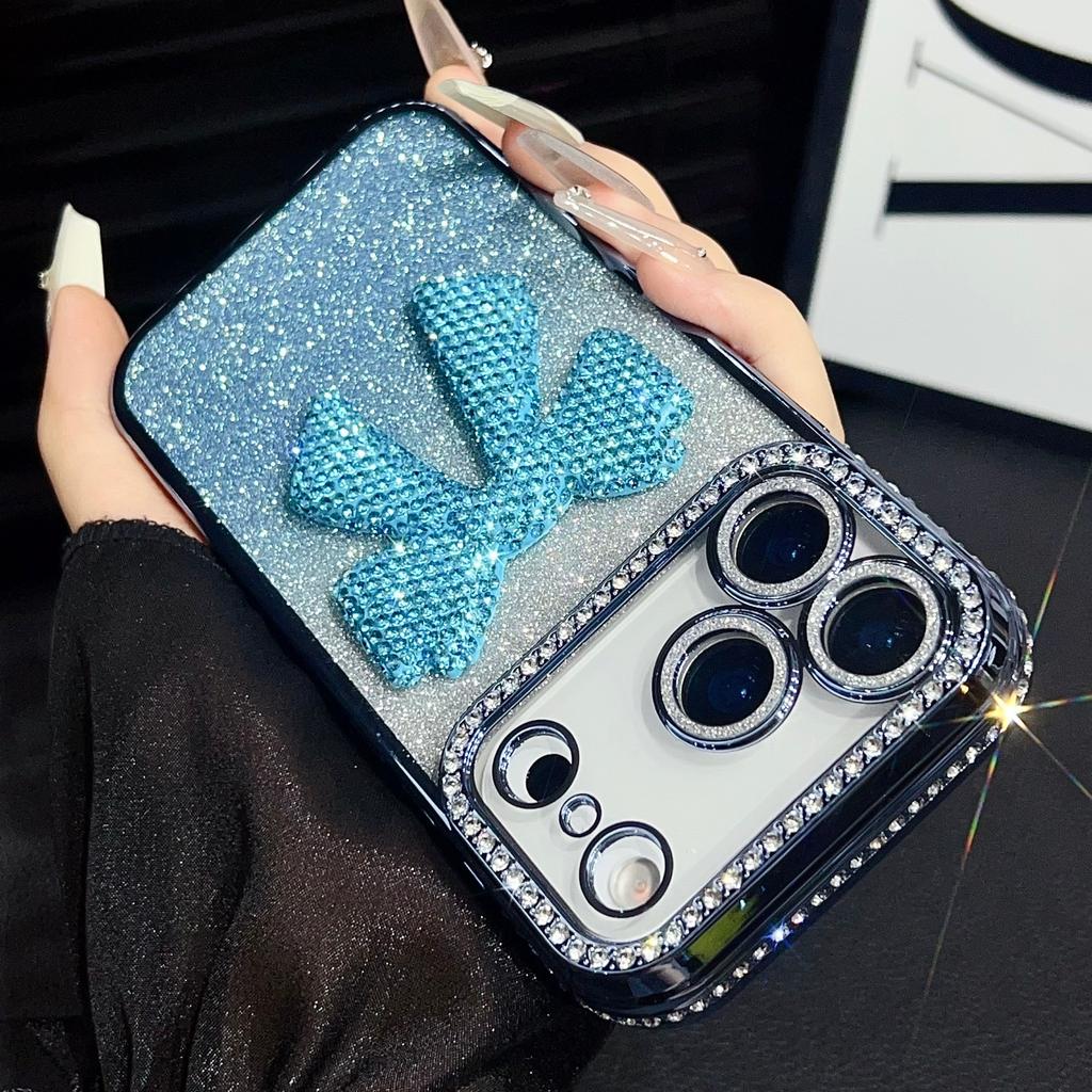 Glitter Diamond Bowknot Cover For iPhone 17 Pro Max Camera Film Protector Cases For iPhone 16 Pro 15 Plus 14 Pro 13 Luxury Case