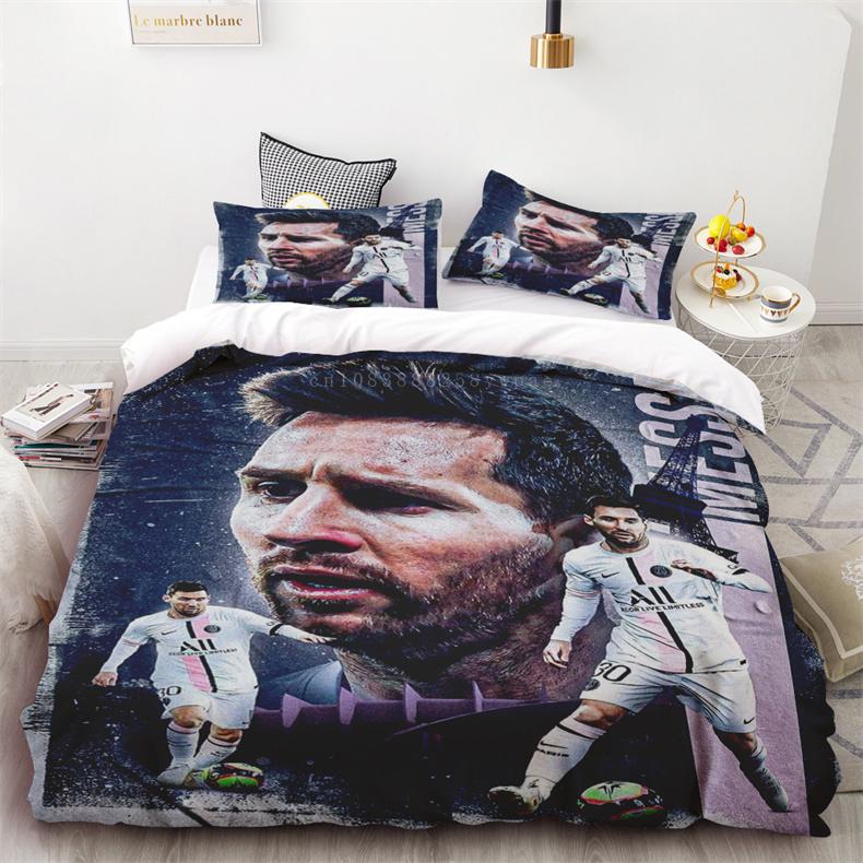 Комплект пододеяльника Звезда футбола Месси с принтом Мягкое и удобное постельное белье Полиэстер Односпальный Двуспальный Комплект постельного белья Детский подарок